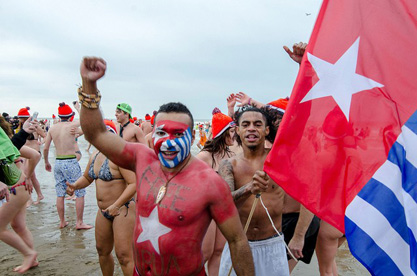 Free West Papua Campaign Netherland Represented New Years Dive 2015 Scheveningen Beach in Netherlands