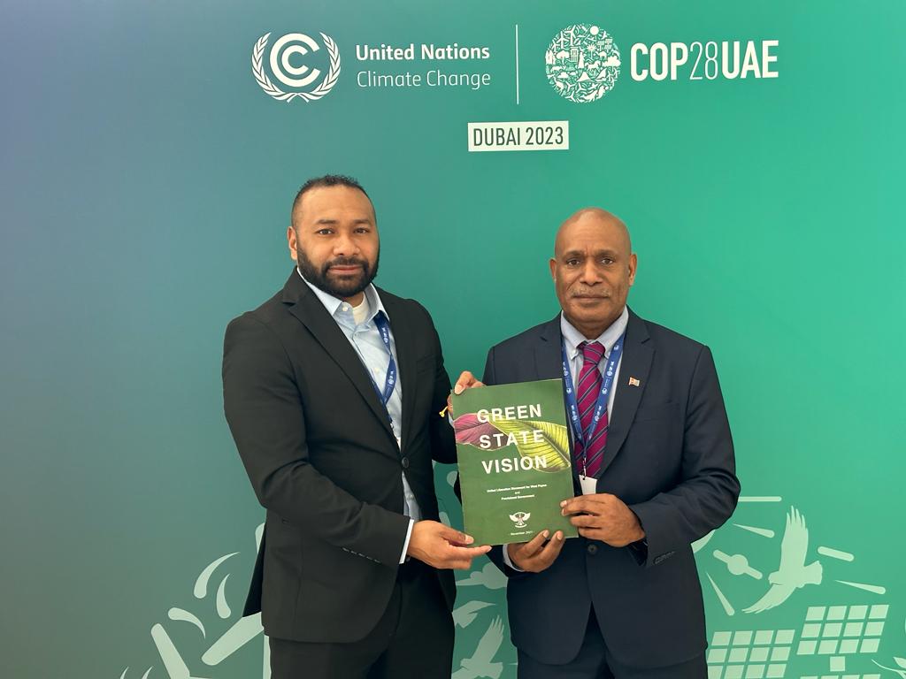 GB Sign in 0:15 / 3:30 ULMWP Promoting West Papua Green State Vision to offer a (true) Climate Solution at COP28 in Dubai